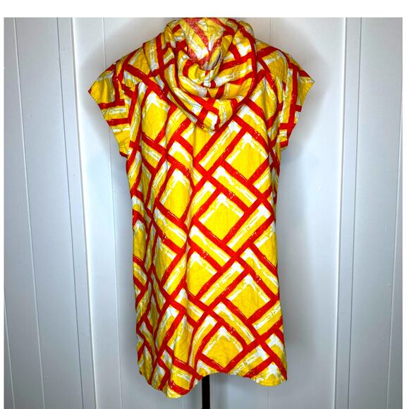 Women's Linen Style Beach Cover up Mini Geo Print Hood Y2K Medium Vacation - Picture 5 of 8